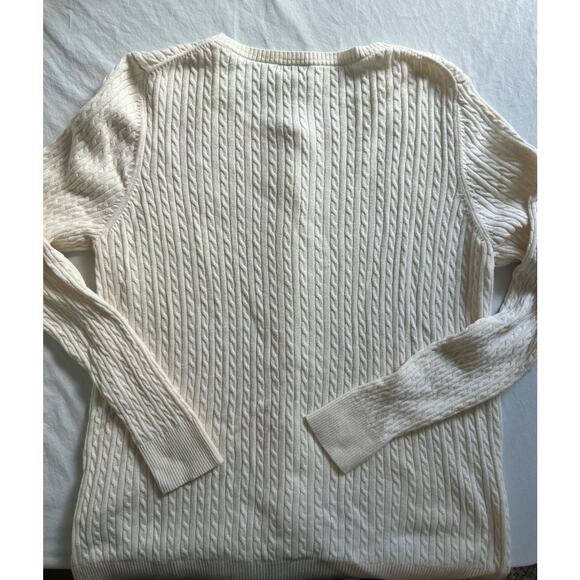 LL Bean Cable‎ Sweater Button Up Size XL Cotton Merino Wool Off White - Picture 6 of 12